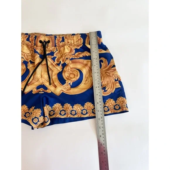 Authentic Versace Gold Baroque Heritage Print Swim Trunks Royal Blue Men's Sz M - Picture 11 of 11